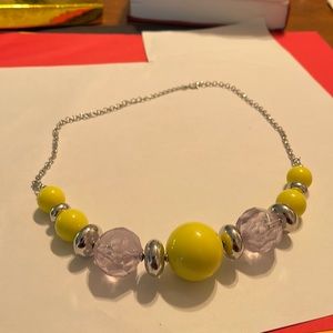 Chunky Statement necklace yellow,glass ,silver disk lobster clasp 10 inches